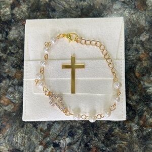 Cross Bracelet with Pearls and crystals